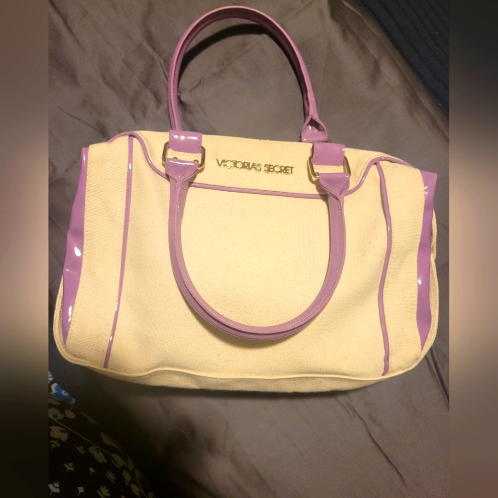 Victoria's Secret canvas & patten leather handbag. Excellent like new condition